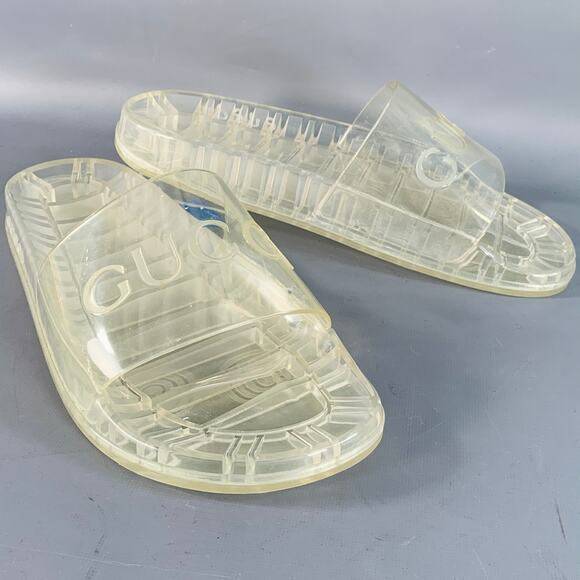 GUCCI Size 10.5 Clear Transparent Logo Rubber Slide Sandals - Picture 1 of 10